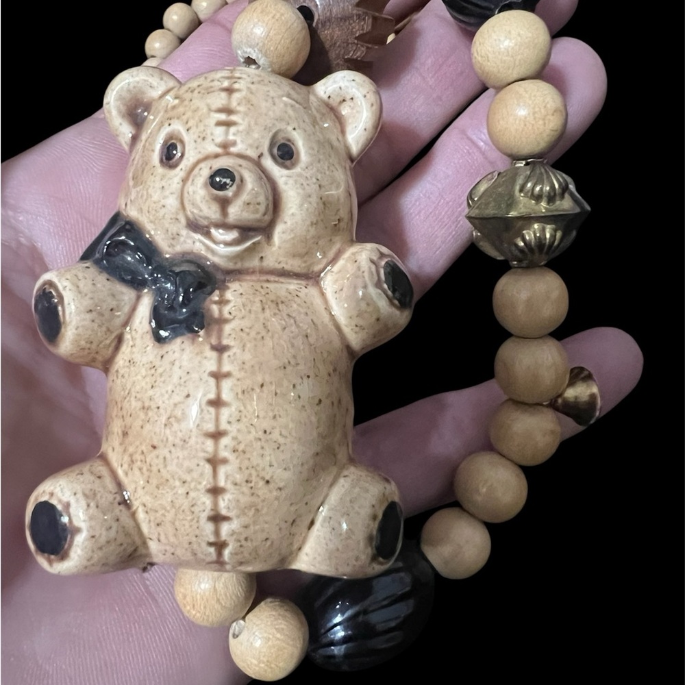 Vintage Ceramic Teddy Bear Beaded Necklace - Picture 7 of 8